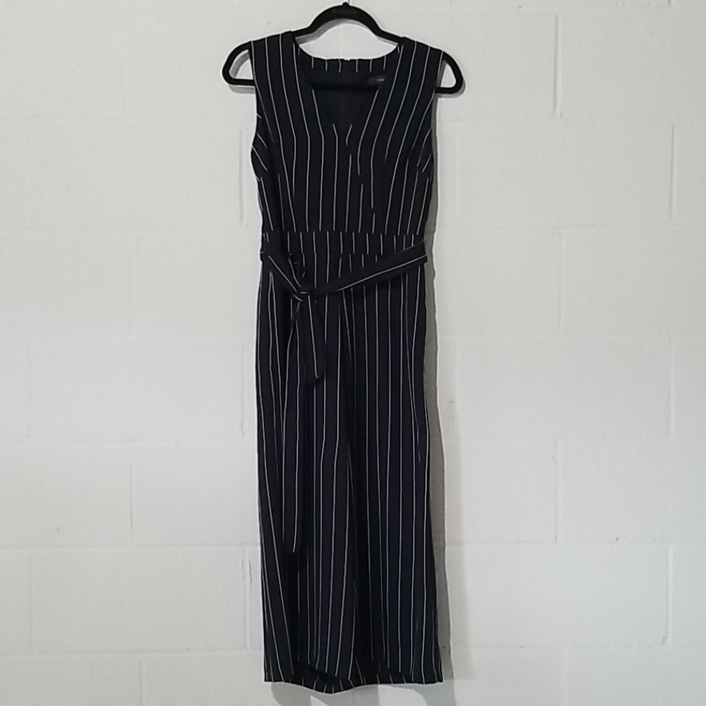 Maria navy blue pinstripe sleeveless jumpsuit